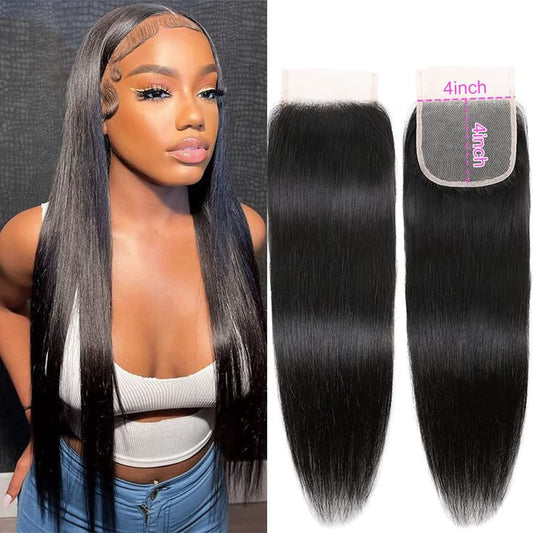 (3Bundles+4x4 Lace Closure)Straight Virgin Human Hair